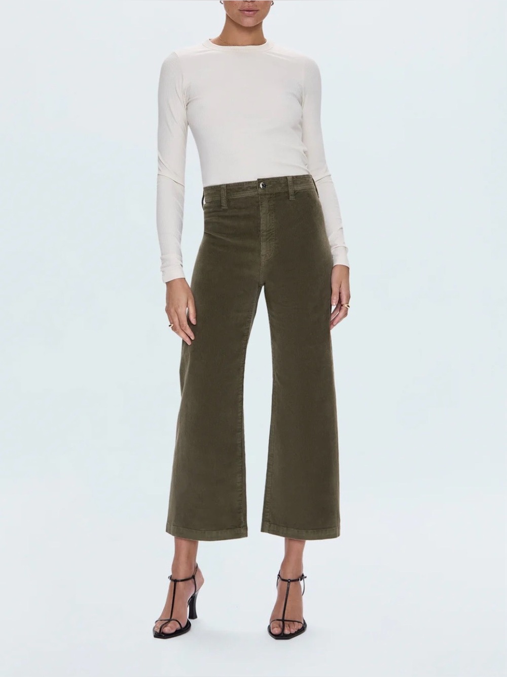 pistola Olive Wide-Leg Cropped Pants